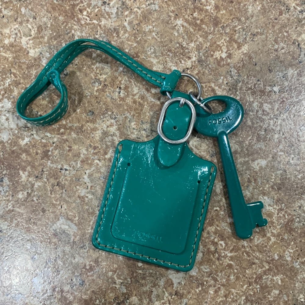 Fossil Teal Leather Key Charm and Cardholder